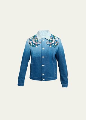 Men's Gradient Floral Embroidered Denim Jacket