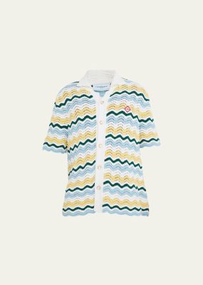 Men's Gradient Wave Crochet Camp Shirt