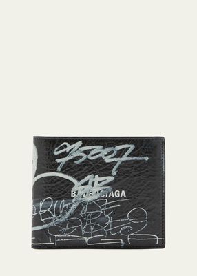 Men's Graffiti-Print Leather Bifold Wallet