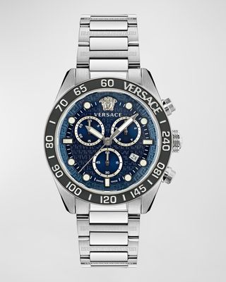 Men's Greca Dome Chronograph Stainless Steel Bracelet Watch, 43mm