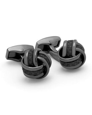 Men's Gunmetal Carbon Fiber Knot Cufflinks