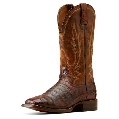 Men's Gunslinger Cowboy Boots in Dark Amber Caiman Belly Hotfire Rust Leather