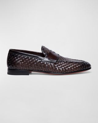 Men's Gwendal Woven Leather Penny Loafers
