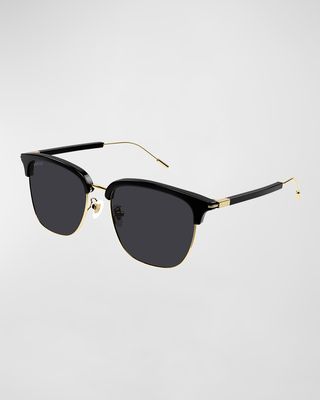 Men's Half-Rim Acetate/Metal Round Sunglasses