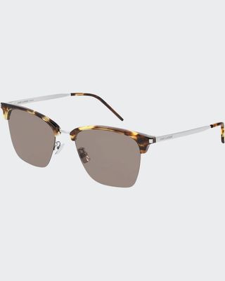Men's Half-Rim Havana Acetate/Metal Sunglasses