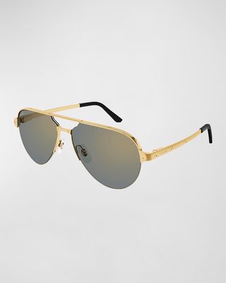 Men's Half-Rim Metal Aviator Sunglasses with Logo