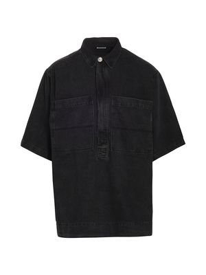 Men's Half-Zip Denim Shirt - Washed Black - Size Small - Washed Black - Size Small