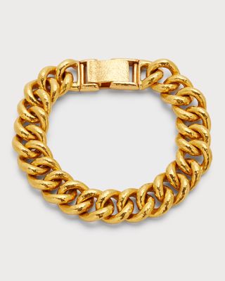 Men's Hammered 24K Yellow Gold Cuban Chain Bracelet