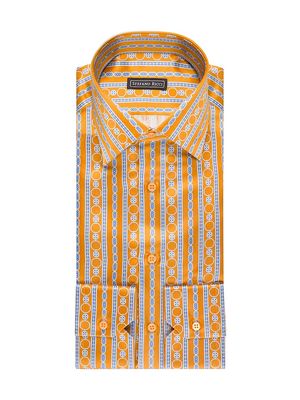 Men's Handmade Silk Dress Shirt - Orange - Size 18