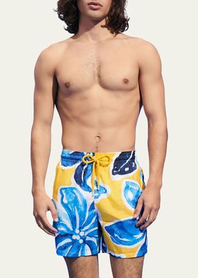 Men's Hawaiian Leaf-Print Swim Shorts