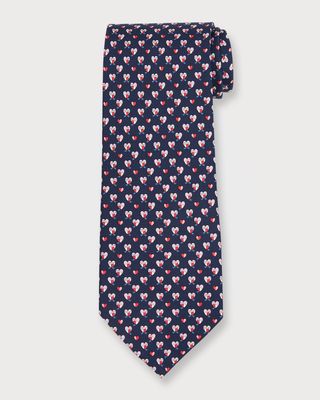 Men's Heart-Print Silk Tie