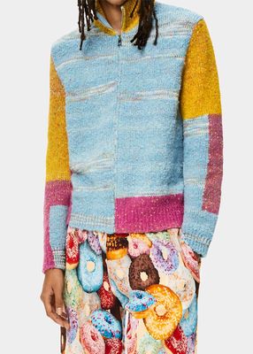 Men's Heathered Colorblock Zip Cardigan Sweater
