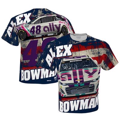Men's Hendrick Motorsports Team Collection White Alex Bowman Ally Sublimated Patriotic Total Print T-Shirt
