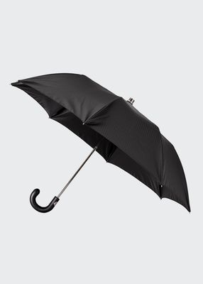 Men's Herringbone Folding Umbrella w/ Leather Handle