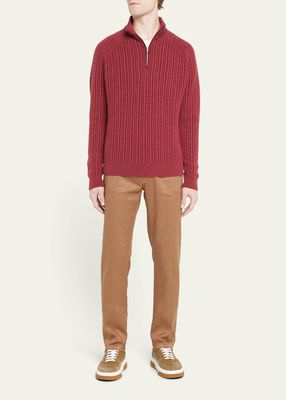 Men's Herringbone Knit Quarter-Zip Pullover