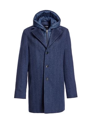 Men's Herringbone Zip-Out Hooded Coat - Blue - Size Medium