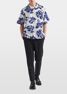 Men's Hibiscus-Print Bowling Shirt
