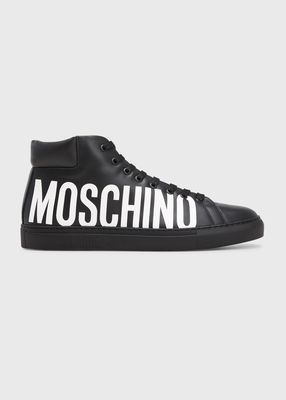 Men's High-Top Leather Logo Sneakers