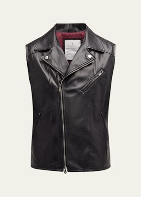 Men's Hollywood Glamour Leather Moto Vest