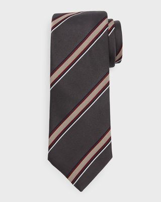 Men's Hollywood Glamour Silk-Cotton Stripe Tie