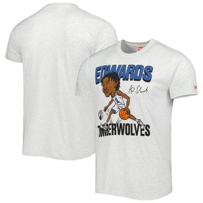 Men's Homage Anthony Edwards Ash Minnesota Timberwolves Caricature Tri-Blend T-Shirt