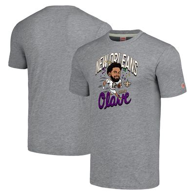 Men's Homage Chris Olave Gray New Orleans Saints Caricature Player Tri-Blend T-Shirt