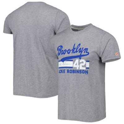 Men's Homage Jackie Robinson Gray Brooklyn Dodgers Cooperstown Collection Remix Jersey Tri-Blend T-Shirt