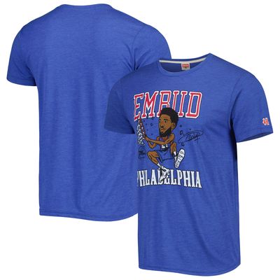Men's Homage Joel Embiid Royal Philadelphia 76ers Caricature Tri-Blend T-Shirt