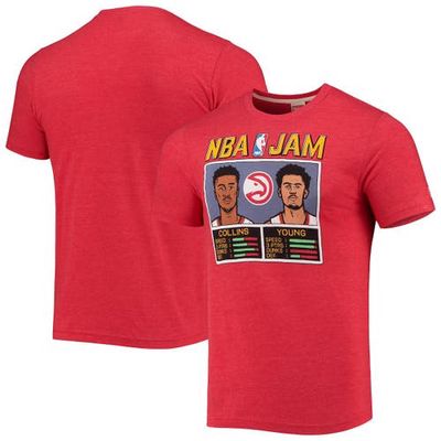 Men's Homage John Collins & Trae Young Heathered Red NBA Jam Tri-Blend T-Shirt in Heather Red