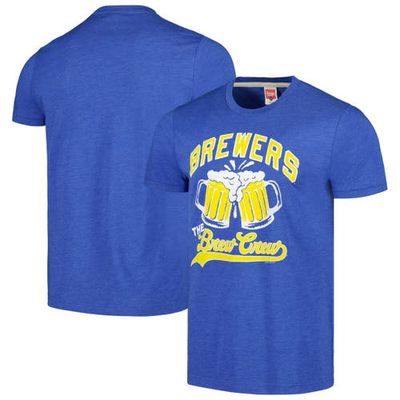 Men's Homage Royal Milwaukee Brewers Doodle Collection The Brew Crew Tri-Blend T-Shirt