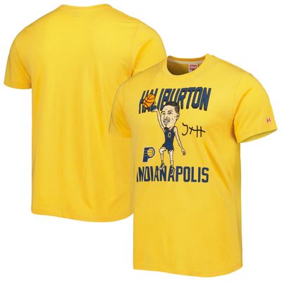 Men's Homage Tyrese Haliburton Gold Indiana Pacers Caricature Tri-Blend T-Shirt