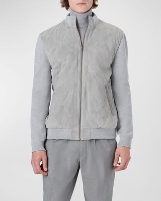 Men's Honeycomb Suede Full-Zip Sweater Jacket