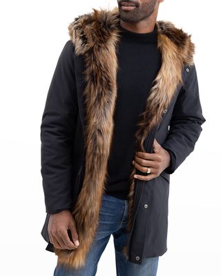 Men's Hooded Storm Coat w/ Faux Fur Lining