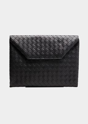 Men's Intrecciato Leather Envelope Pouch, L