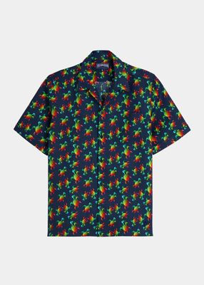 Men's Iridescent Turtles Linen Camp Shirt