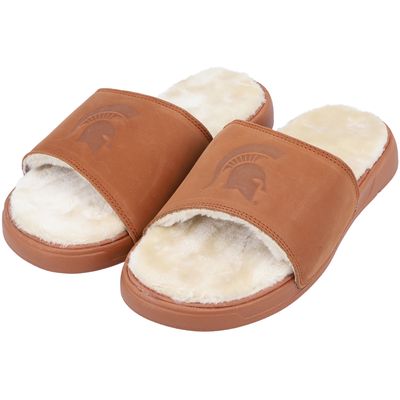 Men's ISlide Brown Michigan State Spartans Nubuck Faux Fur Slides