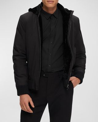 Mens Jacket With Lamb Lining And Detachable Hood
