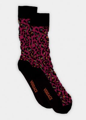 Men's Jacquard Leopard Crew Socks