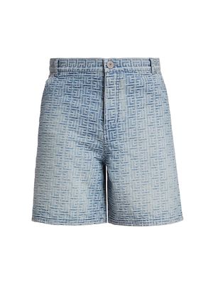 Men's Jacquard Monogram Denim Shorts - Blue - Size 31