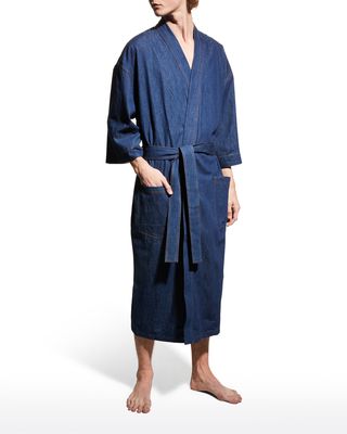 Men's Jasper Terry-Lined Denim Kimono Robe