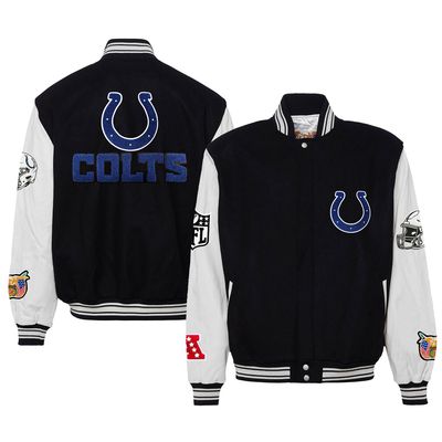 Men's Jeff Hamilton  Black Indianapolis Colts Wool & Leather Full-Snap Varsity Jacket