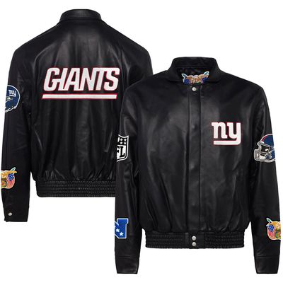 Men's Jeff Hamilton  Black New York Giants Leather Full-Snap Jacket