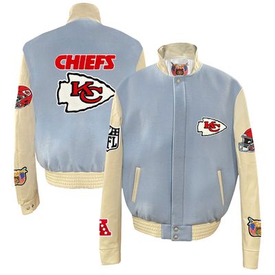 Men's Jeff Hamilton  Light Blue Kansas City Chiefs Wool & Leather Full-Snap Varsity Jacket