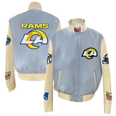 Men's Jeff Hamilton  Light Blue Los Angeles Rams Wool & Leather Full-Snap Varsity Jacket