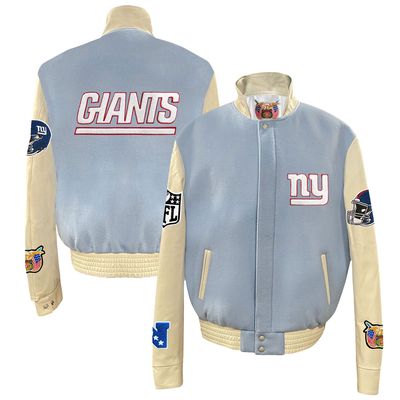 Men's Jeff Hamilton  Light Blue New York Giants Wool & Leather Full-Snap Varsity Jacket