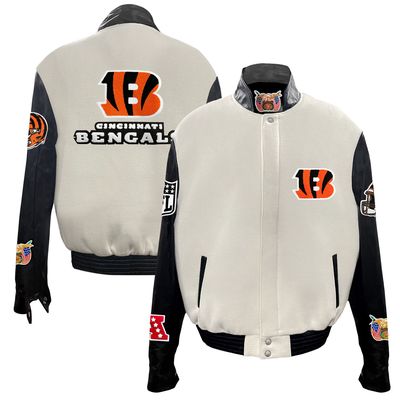 Men's Jeff Hamilton  White Cincinnati Bengals Wool & Leather Full-Snap Varsity Jacket