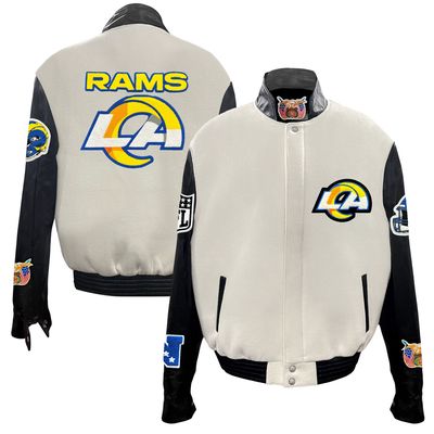 Men's Jeff Hamilton  White Los Angeles Rams Wool & Leather Full-Snap Varsity Jacket