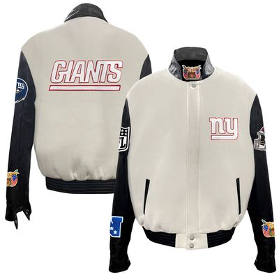 Men's Jeff Hamilton  White New York Giants Wool & Leather Full-Snap Varsity Jacket