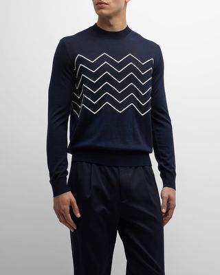 Men's Jersey Zigzag Embroidered Sweater