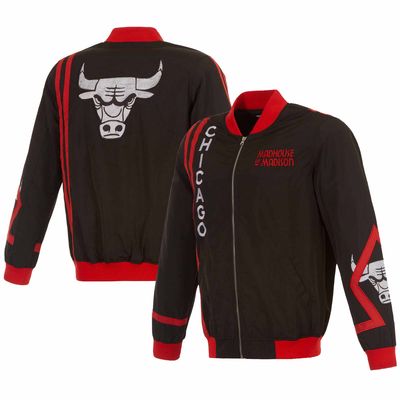 Men's JH Design Black Chicago Bulls 2023/24 City Edition Nylon Full-Zip Bomber Jacket